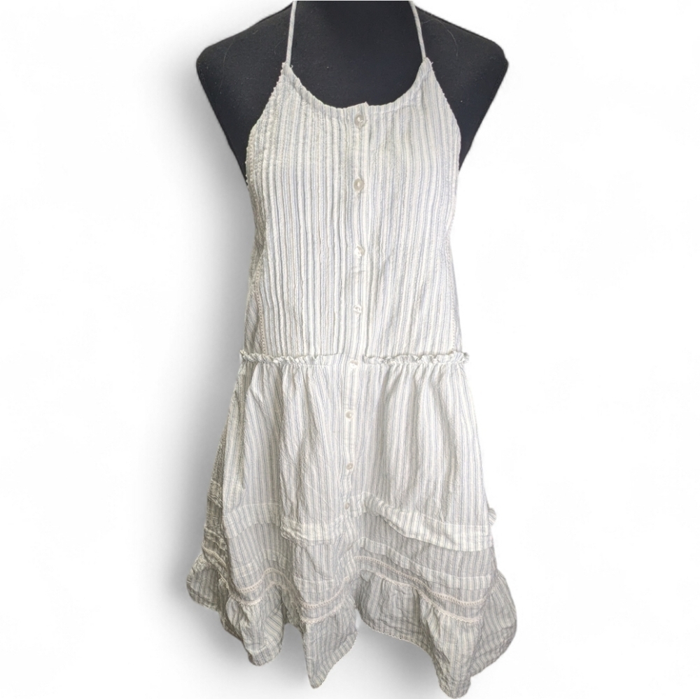 Free People Desert Days  Striped Mini Dress Baby Doll Cut Size L Flaw